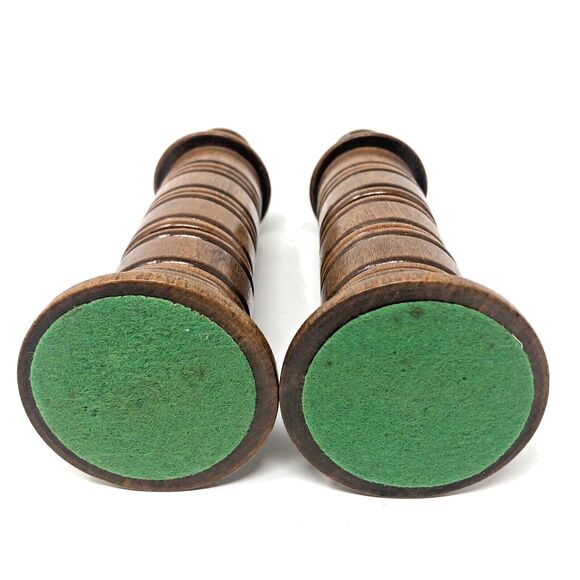 HOMCO Wooden Spool Candlestick Holders Brass Inserts Felted Bottom VTG Set of 2 - Picture 5 of 9
